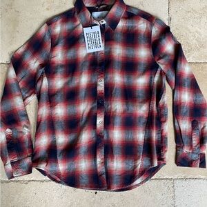 NWT Pistola California Red Shadow Plaid Flannel 100% Cotton Buttondown XS
